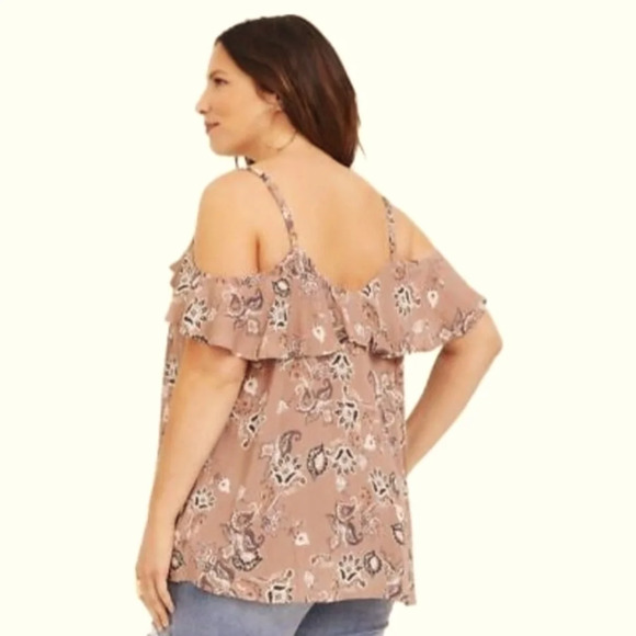 Torrid Walnut Paisley Gauze Cold Shoulder Top Size 3X Plus Size - Picture 12 of 12